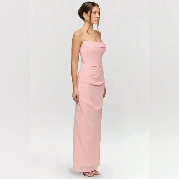 House of CB Adrienne Pink Quartz Georgette Strapless Gown Maxi - Picture 1 of 7